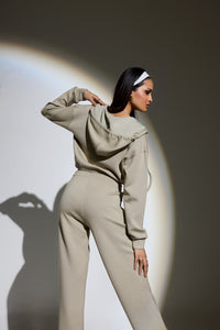 Aeroclouds Retreat Set Zipper Hoodie and Wide Leg Pants Beige