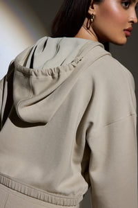 Aeroclouds Retreat Set Zipper Hoodie and Wide Leg Pants Beige