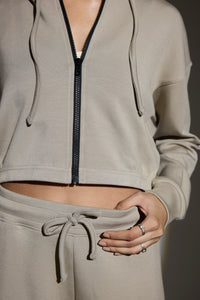 Aeroclouds Retreat Set Zipper Hoodie and Wide Leg Pants Beige