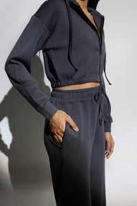 Aeroclouds Retreat Set Zipper Hoodie and Wide Leg Pants Stone Grey