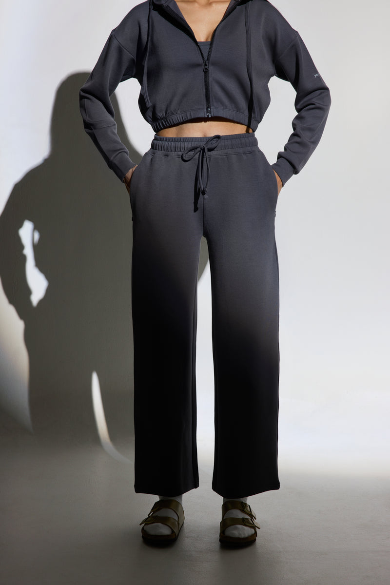 Aeroclouds Retreat Set Zipper Hoodie and Wide Leg Pants Stone Grey
