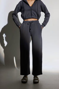Aeroclouds Retreat Set Zipper Hoodie and Wide Leg Pants Stone Grey