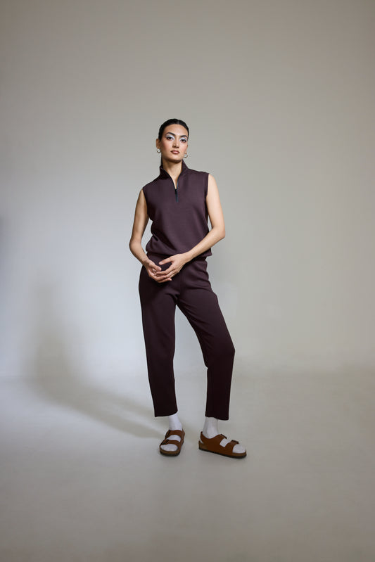 Aeroclouds Retreat Set Sleeveless Pullover and Wide Leg Pants Espresso