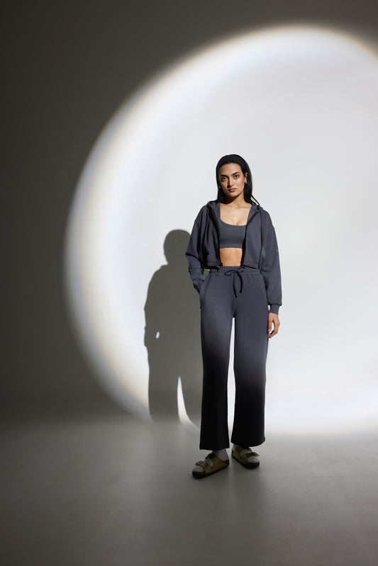 Aeroclouds Retreat Set Zipper Hoodie and Wide Leg Pants Stone Grey