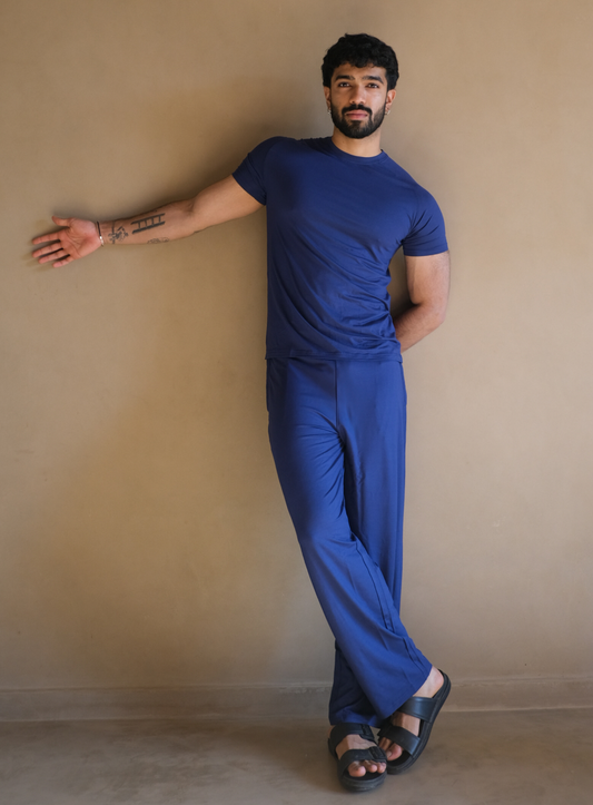 Aero Set Slim Fit Short Sleeve Tee and Pants Navy Peony