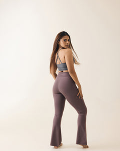 Aero Set Stone Grey Cross Back Bra and Dusty Fig Foldover Flares