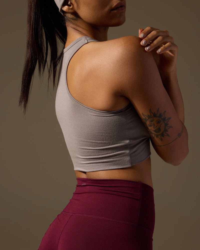 Aero Set Sand Grey Racer Cropped Top and Deep Berry Hot Shorts