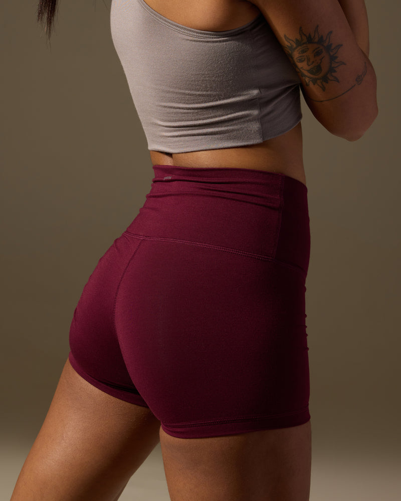 Aero Set Sand Grey Racer Cropped Top and Deep Berry Hot Shorts
