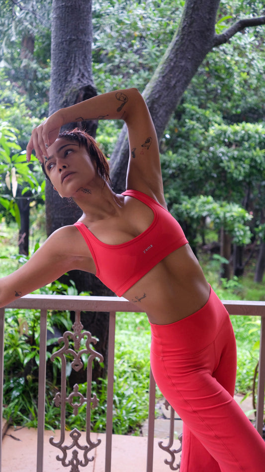 Flo Set Athletic Bra and Flared Yoga Pants Fiery Coral