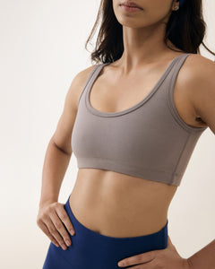 Aero Set Sand Grey Athletic Bra and Navy Peony Flared Yoga Pants