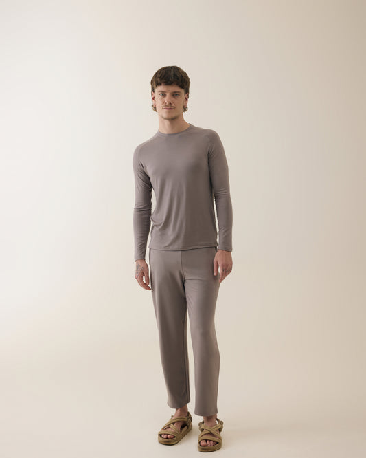 Aero Set Slim Fit Long Sleeve Tee and Pants Sand Grey