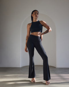 Aero Set Racer Cropped Top and Foldover Flares Midnight Black