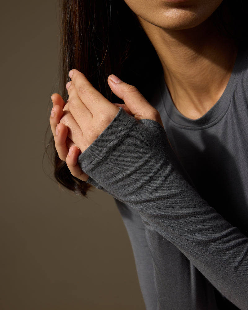 Aero Set Stone Grey Long Sleeve with Thumb Hole and Malaga Pink Flared Yoga Pants