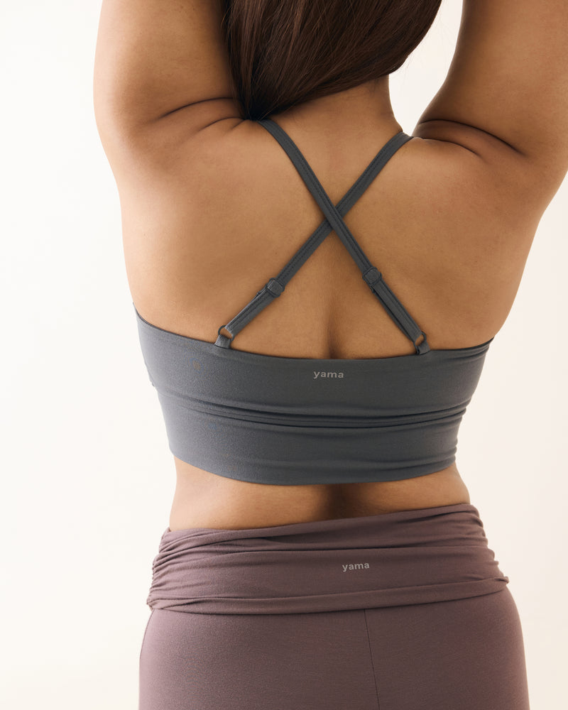 Aero Set Stone Grey Cross Back Bra and Dusty Fig Foldover Flares