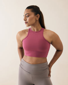 Aero Set Malaga Pink Racer Cropped Top and Sand Foldover Flares