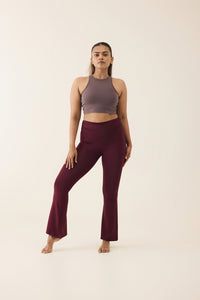 Aero Set Dusty Fig Racer Cropped Top and Deep Berry Foldover Flares