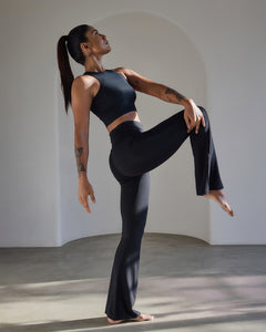 Aero Set Racer Cropped Top and Foldover Flares Midnight Black