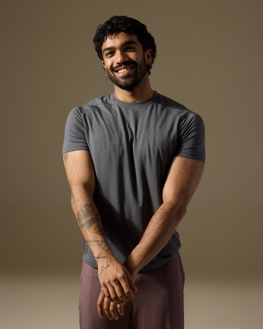 Aero Set Stone Grey Slim Fit Short Sleeve Tee and Dusty Fig Pants