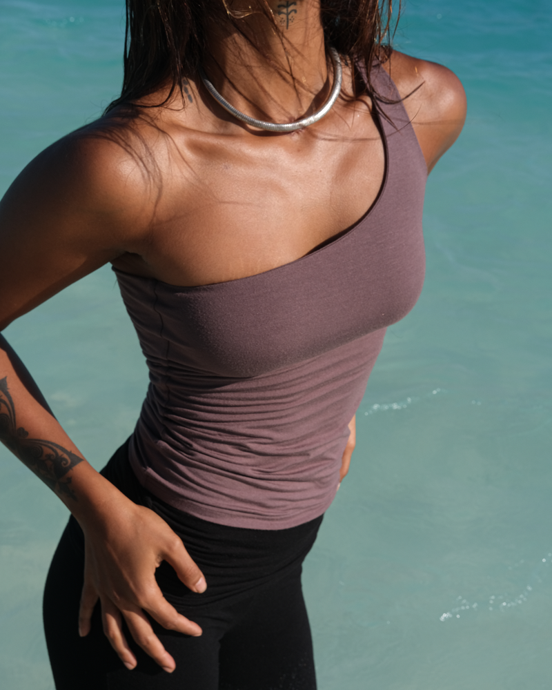Aero One Shoulder Tank Dusty Fig