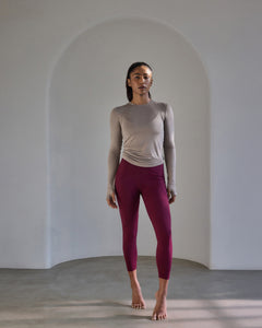 Aero Set Sand Grey Long Sleeve with Thumb Hole and Deep Berry Leggings