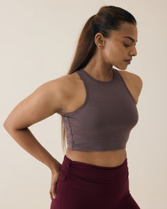 Aero Set Dusty Fig Racer Cropped Top and Deep Berry Foldover Flares