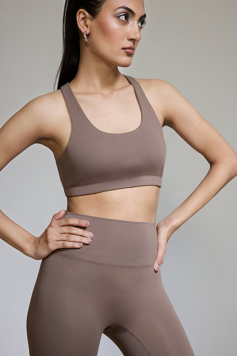 Intense Set Racer Back Bra and Leggings Caramel Brown