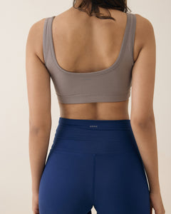 Aero Set Sand Grey Athletic Bra and Navy Peony Flared Yoga Pants