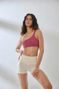 Aero Set Malaga Pink One Shoulder Top and Vanilla White Hot Shorts