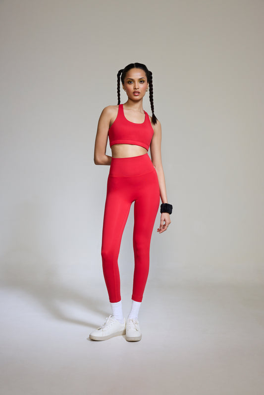 Intense Set Racer Back Bra and Leggings Scarlet Red