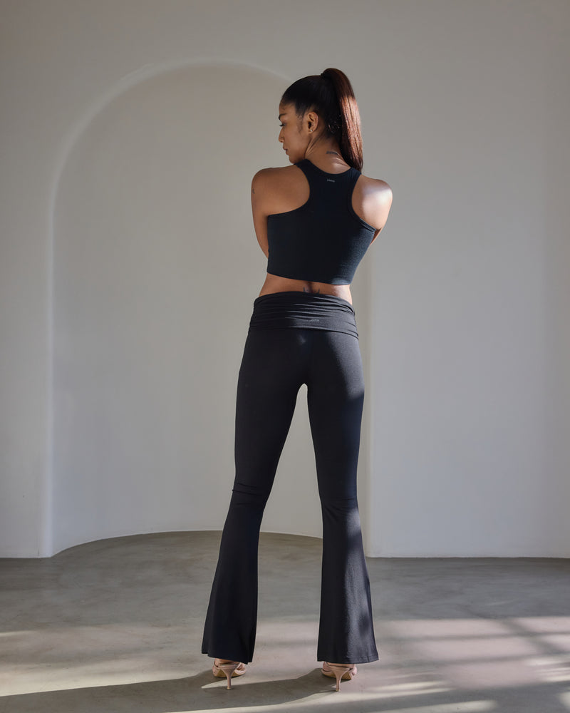 Aero Set Racer Cropped Top and Foldover Flares Midnight Black