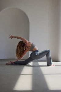 Aero Set Sand Grey Cross Back Bra and Stone Grey Foldover Flares