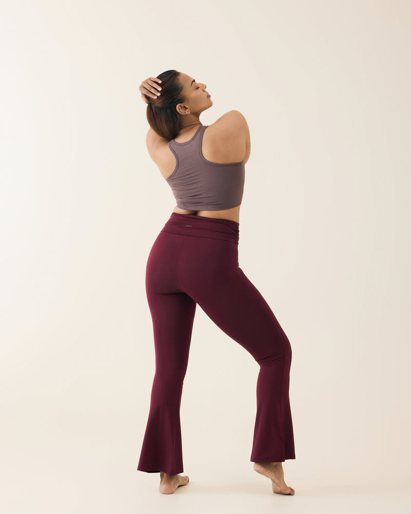 Aero Set Dusty Fig Racer Cropped Top and Deep Berry Foldover Flares