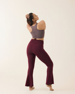 Aero Set Dusty Fig Racer Cropped Top and Deep Berry Foldover Flares