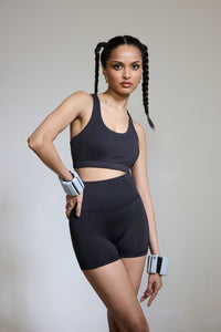 Intense Set Racer Back Bra and Hot Shorts Midnight Black
