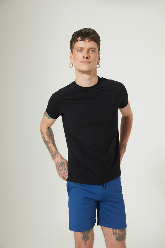 Aero Set Midnight Black Slim Fit Short Sleeve Tee and Navy Peony Flo Shorts