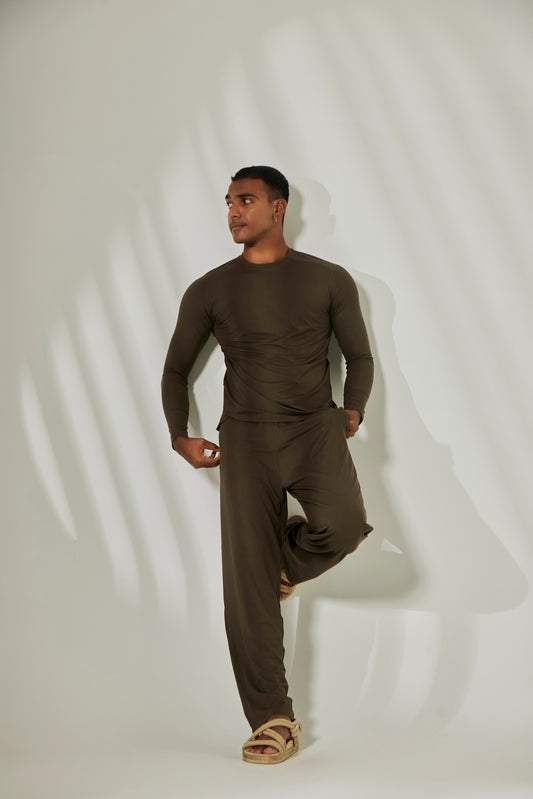 Aero Set Slim Fit Long Sleeve Tee and Pants Olive