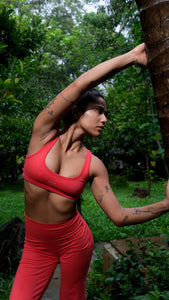 Flo Set Athletic Bra and Flared Yoga Pants Fiery Coral
